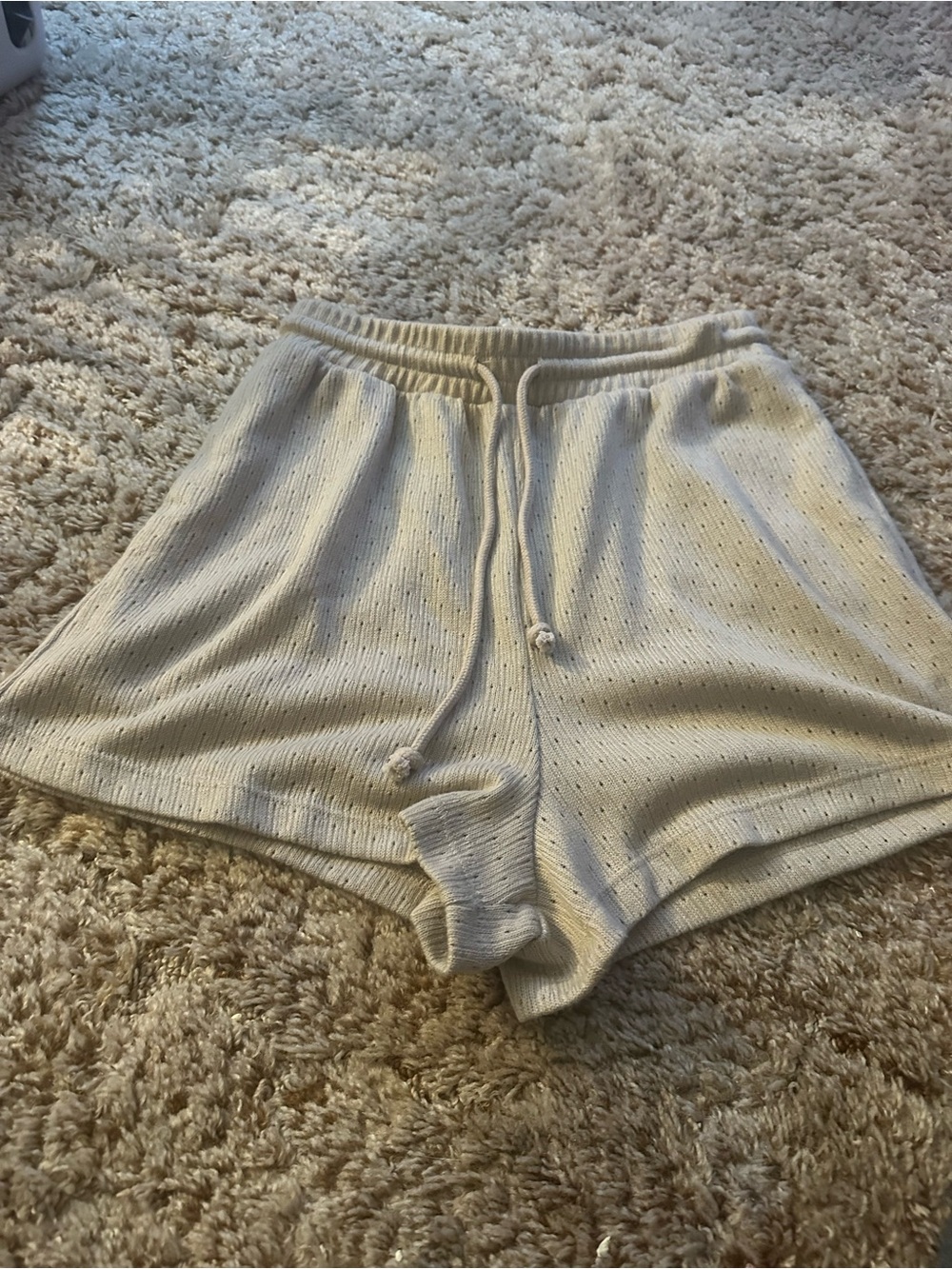 Wishlist Cream Knit Drawstring Athletic Shorts
